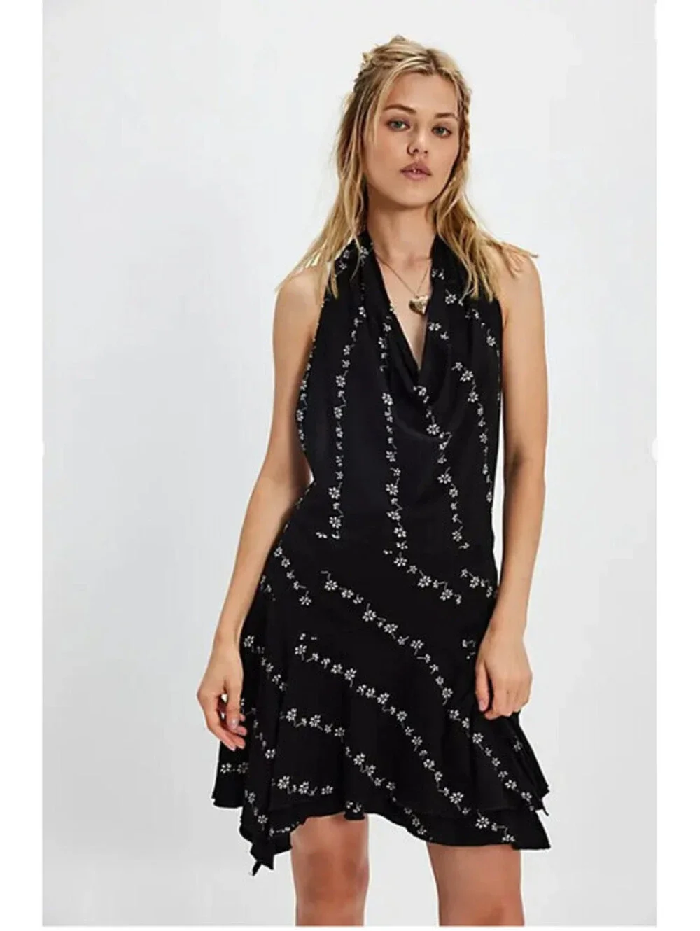 Free People Electric Days Printed Mini Dress black  White Floral XS NWT